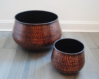 Copper planter with hammered finish, copper planter, hammered copper planter