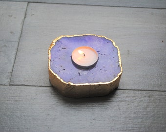 Agate tea light holder in purple color, Amethyst tea light holder
