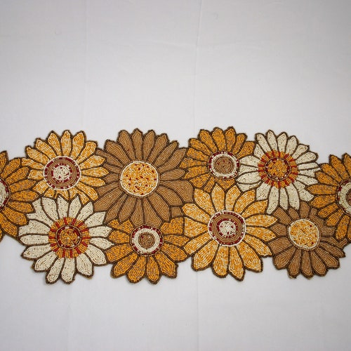 Sunflower Beaded Table Runner Handmade Beaded Runner Etsy