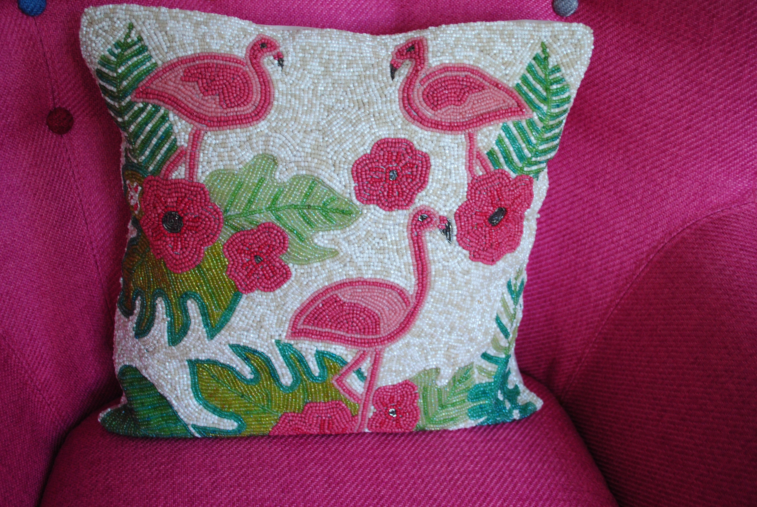 Embroidered flamingo cheap pillow