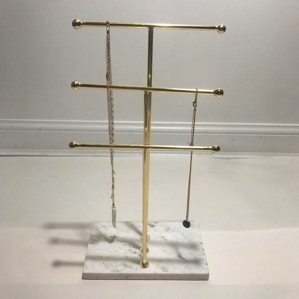 jewelry organiser stand, 3 tier jewelry stand, jewelry tree stand, marble and gold jewelry display stand