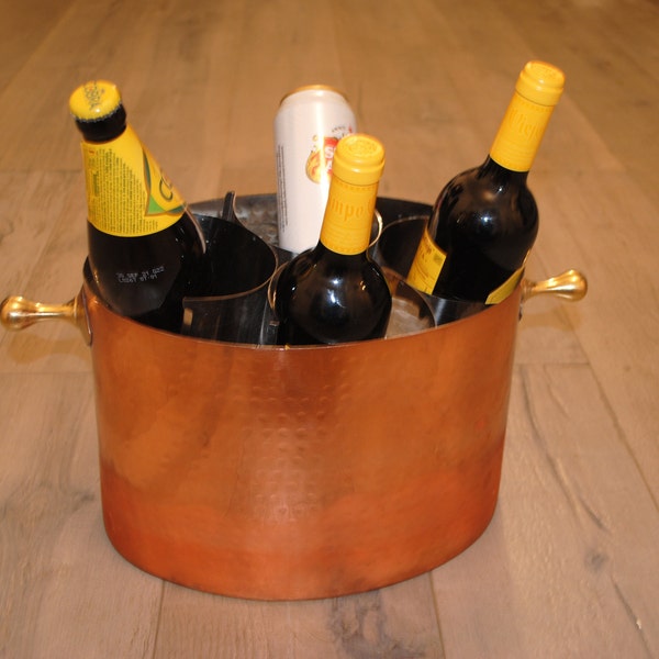 Copper Champagne Bucket with gold handles, Champagne chiller, wine bucket, Copper Ice Bucket