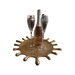 Bandeja dorada, bandeja dorada martillada, bandeja decorativa para mesa de café, bandeja dorada para mesas de comedor, bandeja dorada para servir, bandeja dorada redonda, bandeja de lujo