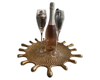 Vassoio d'oro, vassoio d'oro martellato, vassoio decorativo per tavolino, vassoio d'oro per tavoli da pranzo, vassoio d'oro, vassoio d'oro rotondo, vassoio di lusso