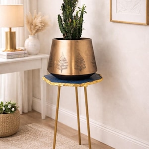 Gold planter with leaf design, indoor gold plant pots, outdoor golden plant pots, brass planters, gold planters with hand etched design