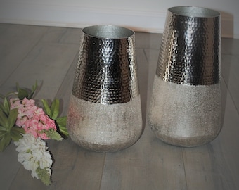 Silver planters, silver hammered vases, silver plant decoration, kitchen counter vases