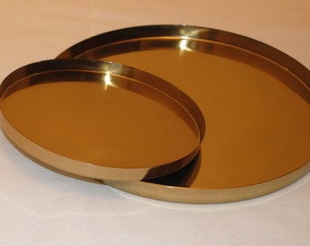 round gold tray, gold serveware, gold decoration stray, beautiful gold tray serving, Gold steel trays - two sizes available