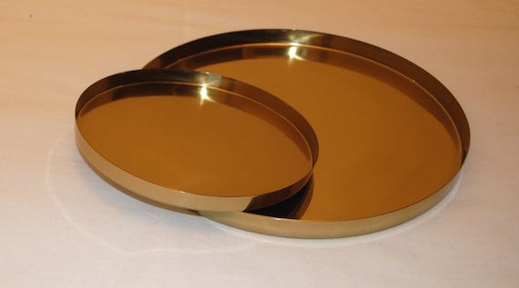round gold tray, gold serveware, gold decoration stray, beautiful gold tray serving, Gold steel trays - two sizes available