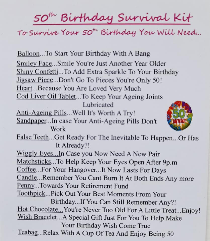 50th Birthday Survival Kit A Fun Novelty Keepsake Birthday - Etsy UK