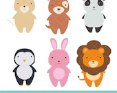 Animal Clipart, Cute Animal Clipart - Baby Cat, Dog, Panda, Penguin, Rabbit, Lion - Instant Download!