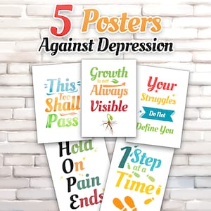 5 Soothing Posters for People with Depression, Healing Psychotherapy Office Wall Decor, Therapy Poster - Instant Download