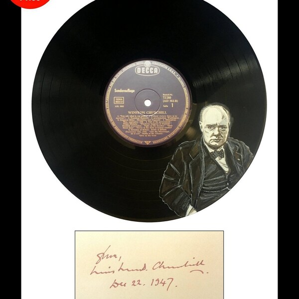 Winston Churchill * World War 2 Legend * Authentic Hand Signed Autograph * With Hand Painted Vinyl