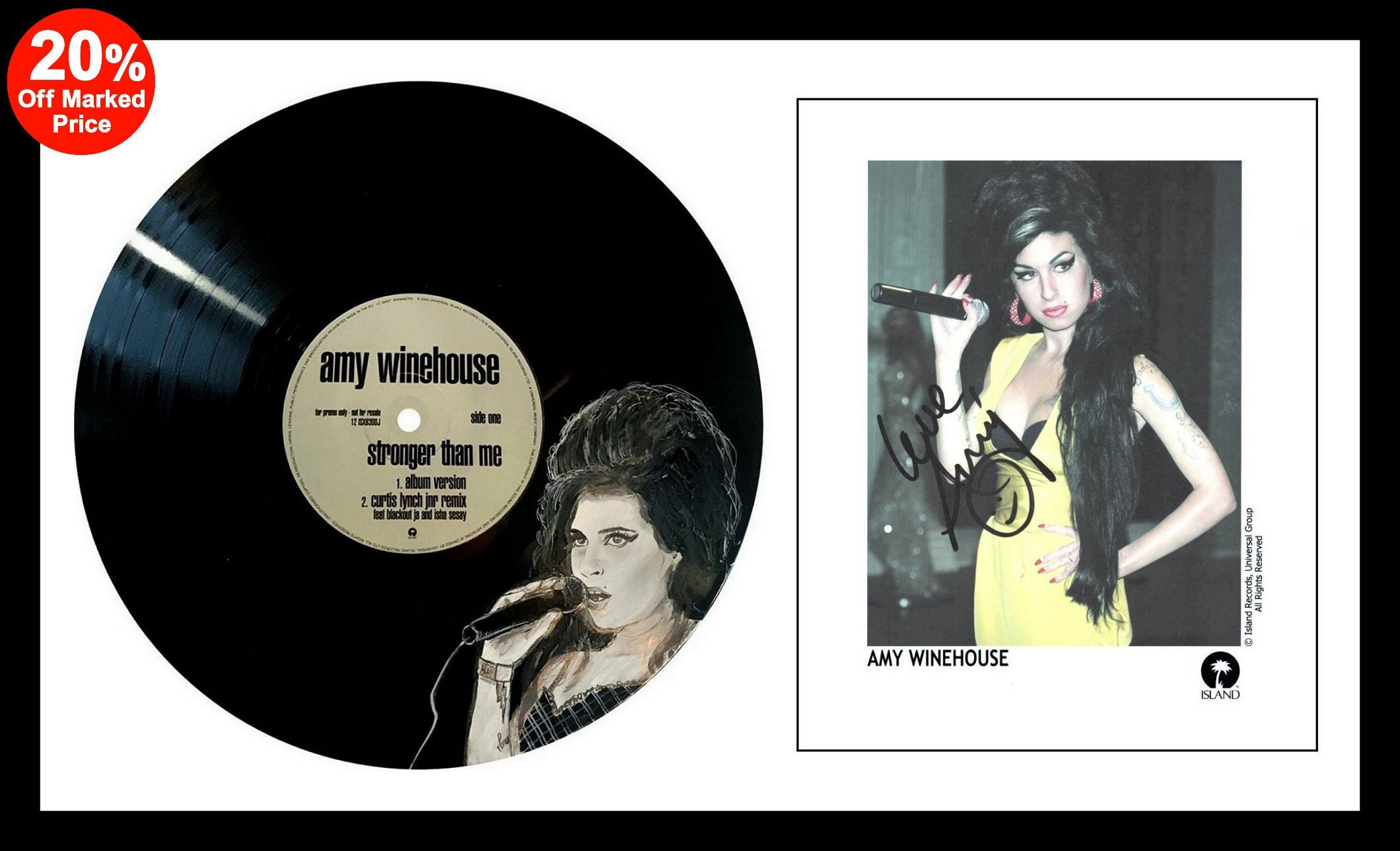 Amy Winehouse Auténtico autógrafo firmado a mano Con vinilo