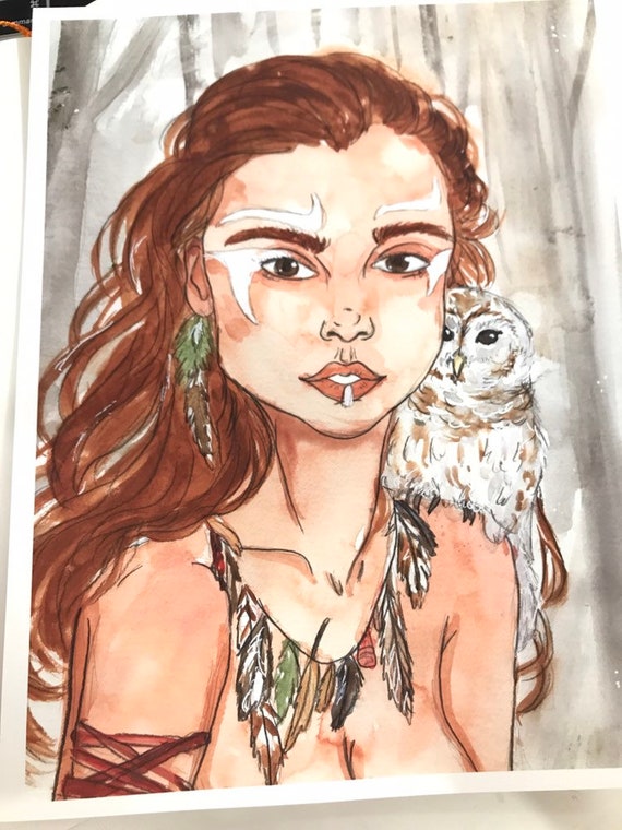 Tribal girl and owl | Etsy