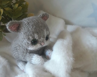 Realistic Knit Kitten Plush, Handmade Stuffed Animal