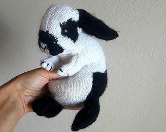 Knit Holland Lop Bunny Stuffed Bunny Realistic Rabbit Knit bunny Pocket bunny Black bunny White bunny Realistic Knitted bunny