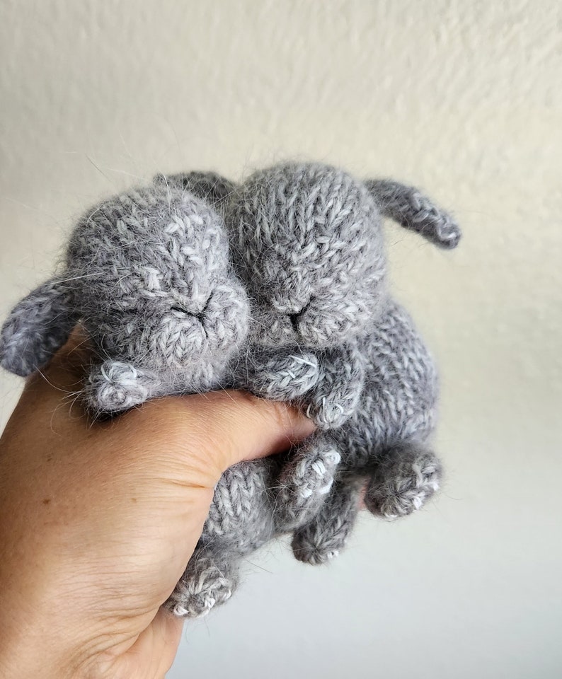 Knitted Grey Rabbit Knitted Sleeping Baby Bunny: Merino Wool Plush Toy - Etsy