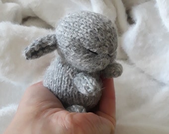 Stuffed knitted Baby Bunny Realistic bunny toy Sleeping bunny Easter Bunny Rabbit toy Knitted toy Plush bunny Gray bunny White bunny