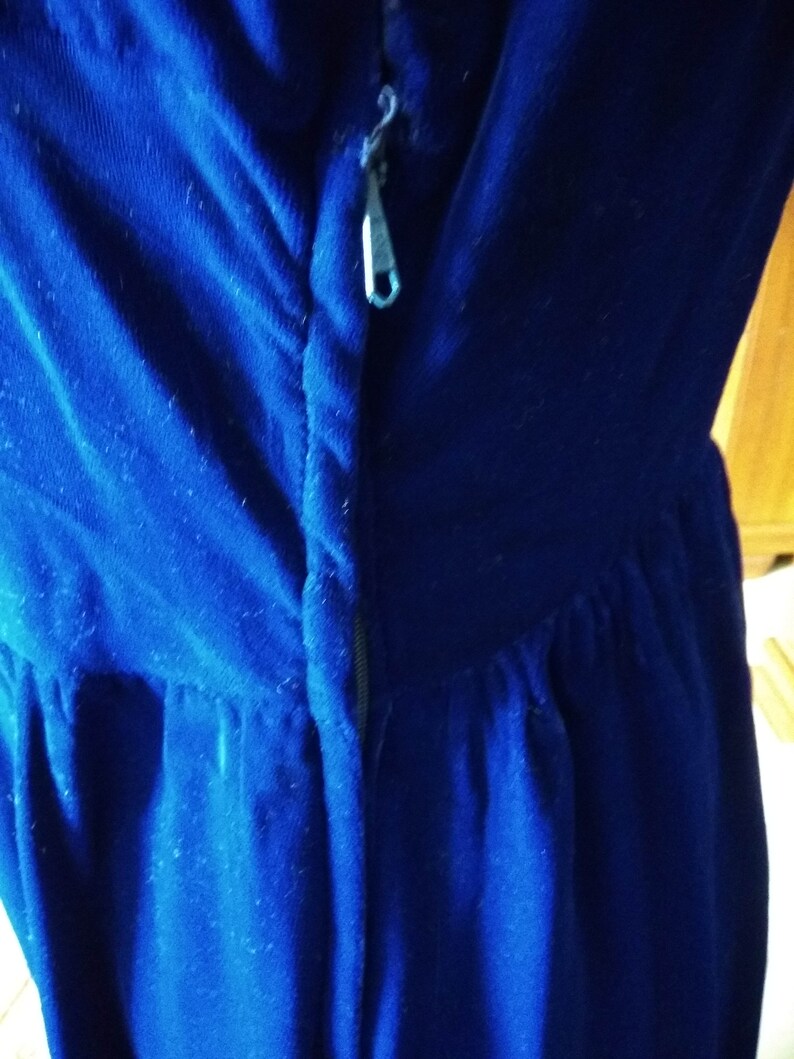 Vintage Approx 70/'s Women Sky Blue Velvet Evening Dress on Wide Strap Rigas House of Models 60/'s