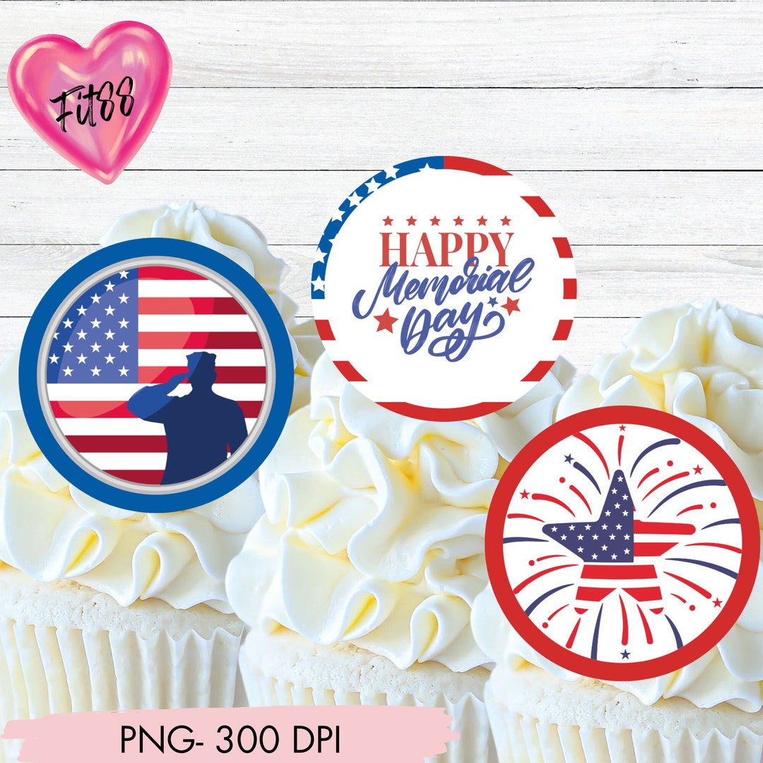Memorial Day Cupcake Toppers, Cupcake Toppers, Patriotic Decorations ...