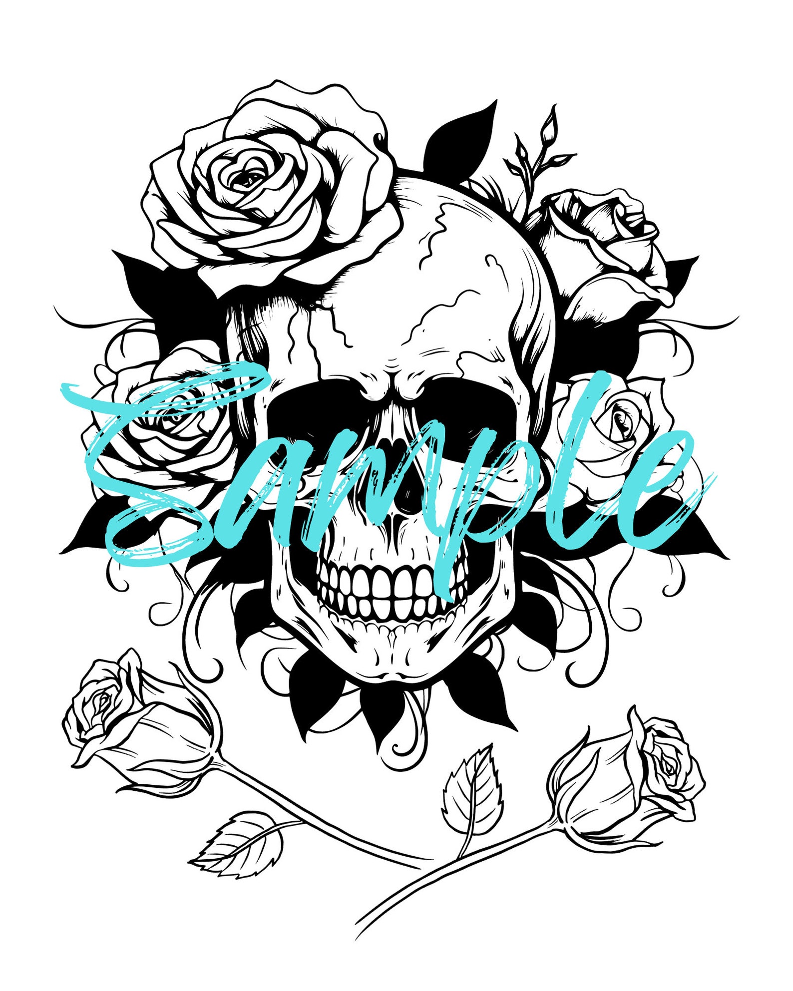 Black Rose Skull Wall Art,black Rose Skull Coloring Page,black Rose