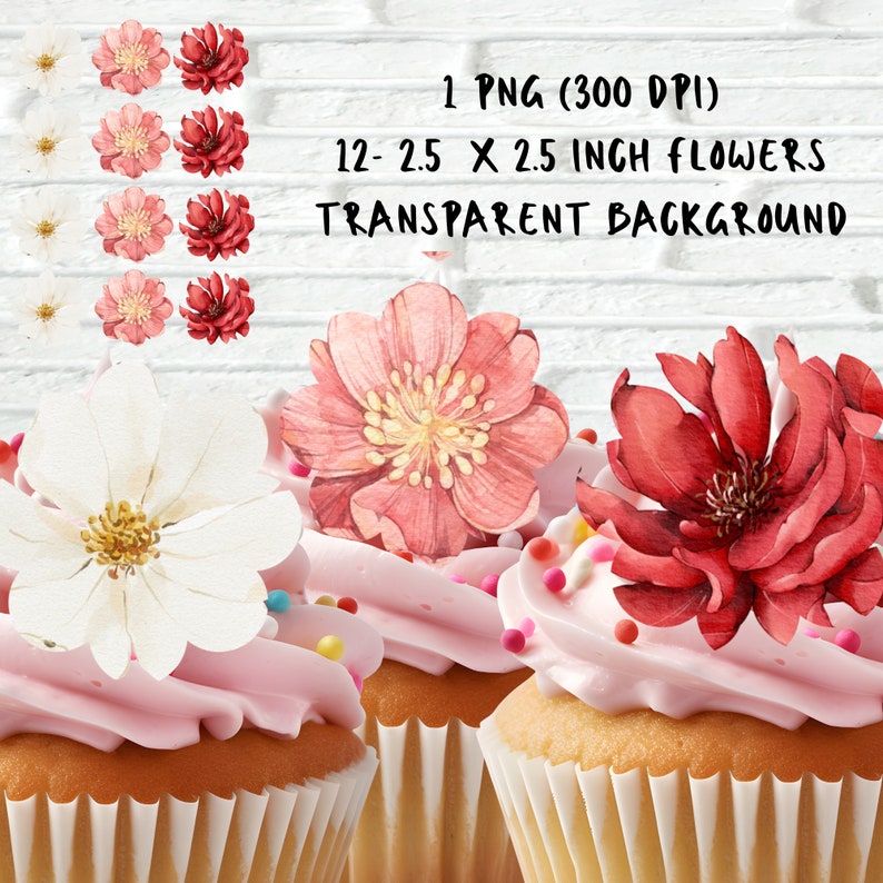 Floral Cupcake Toppers, Cupcake Decorations, Edible Flower Tags, Bakery