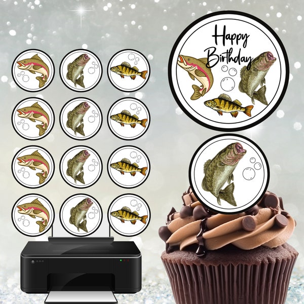 Fish, Fish Toppers,Edible, Fisherman, Fishing, Cupcake Toppers, Cake Toppers Transparent Background, Fish Birthday,Instant Download