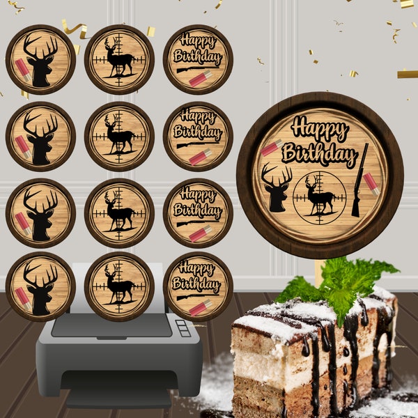 Cerf, décoration de gâteau cerf, cerfs pour cupcakes, chasse, anniversaire, chasseur de cerfs, comestible, fond transparent, téléchargement immédiat