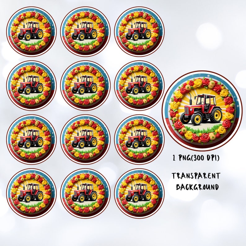 Tractor Birthday, Tractor Cupcake Toppers, Tractor Cake Set, Tractor ...