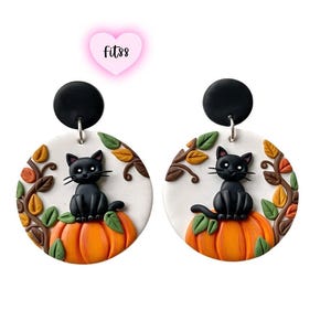 Fall Black Cat Earrings, Black Cat Earrings, Cat Earrings, Fall Cat Earrings, Black Cat, Fall Earrings, Handmade