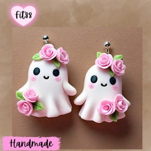 Cute Ghost Earrings, Ghost Earrings, Floral Ghost Earrings, Cute Spooky Earrings, White Ghost Earrings, Stainless Ghost, Ghost, Handmade