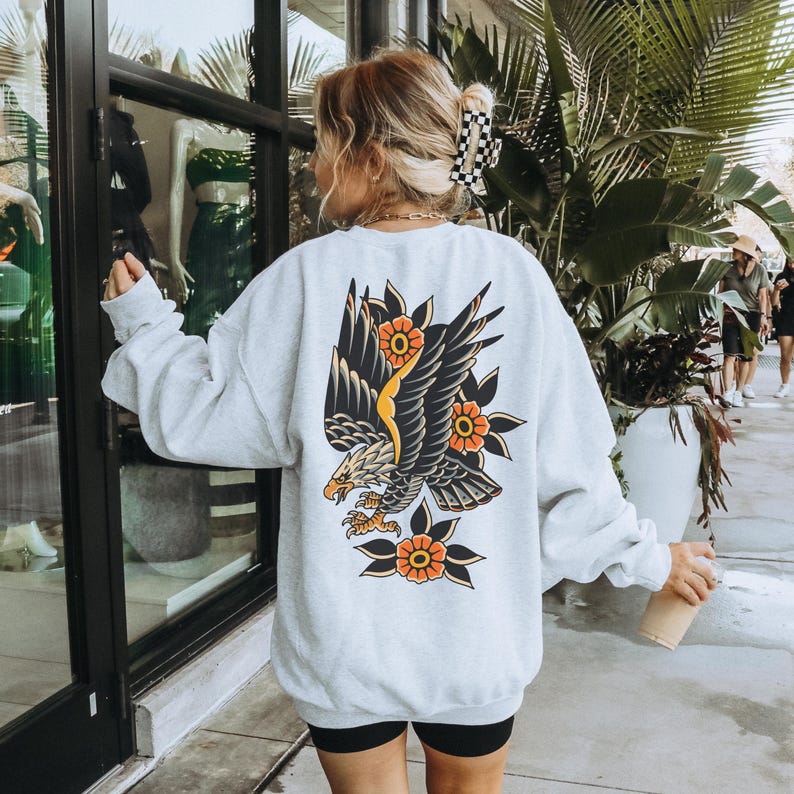 Eagle Flower Traditional Tattoo Sweatshirt, American Traditional Eagle ...