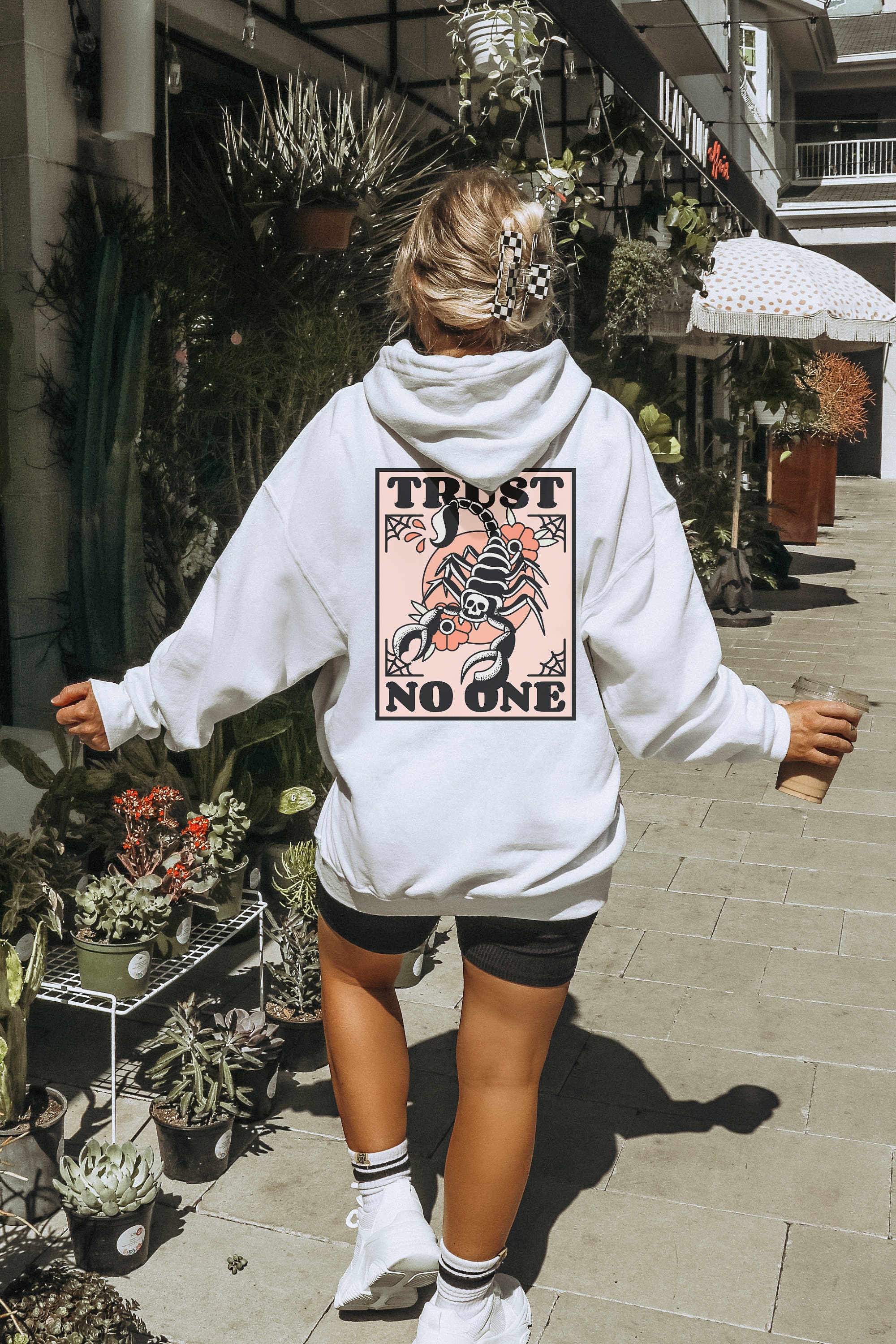 Trust No-One Scorpion American Traditional Tattoo Unisex Hooded Sweatshirt | Tattoo Flash Gift for Her | Y2K Hoodie | Artistic Clothing