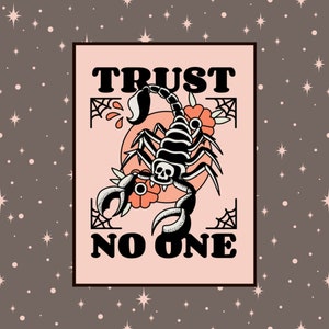 Scorpion Tattoo Flash Art Print: Trust No One, Traditional Homeware