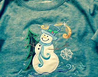 Gray Long Sleeve Knit Blouse/ Snowman Christmas Shirt/Embroidered Design/Holiday Shirt/Sweater With Saying/Christmas Sweater/Christmas Gift