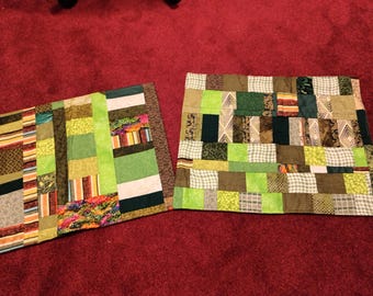 Quilted Scrappy Green Table Runner/15 X 20 in Table Topper/Table Linen/Small Table Topper/Coffee Or End TableQuilts/Quilted Candle Mats