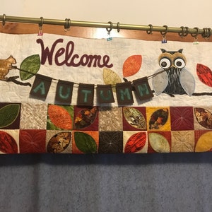 Quilted Fall Bench Pillow,KB Welcome Autumn Bench Pillow,Fall Decor Pillow,Owl Bench Pillow,Pillow With Squirrel,Bench Pillow With Saying