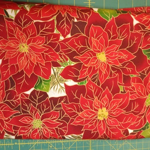 Large Red Poinsettia Christmas Fabric With White Background,Large Poinsettia fabric,Small Poinsettia Fabrics,Red Fabric,Red Floral Fabrics