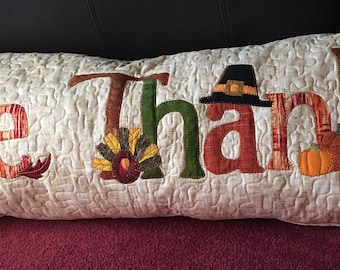 Thanksgiving Pillow Cover/Quilted Applique&#39;d Pillow Cover/Fall Holiday Bed Pillow Cover/Sofa Thanksgiving Pillow Cover/15x38 in Pillow Cover