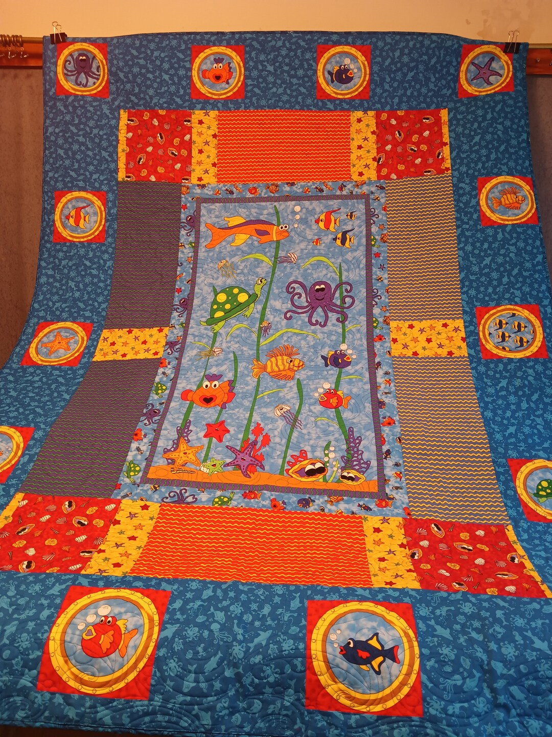 Whimsical Beach House Quilt/twin Size Quiltswith Fish for Boys &girls