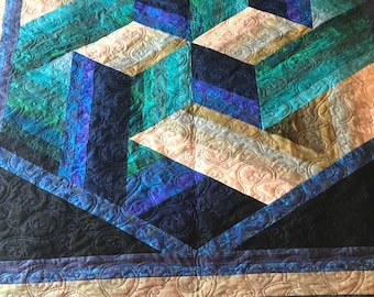 Custom Made In Your Colors/Throw Quilt Or Wall Hanging/3D Geometric Design  Quilt/51x59 in Throw Quilt/Quilted Wall Art, Gift Ideas