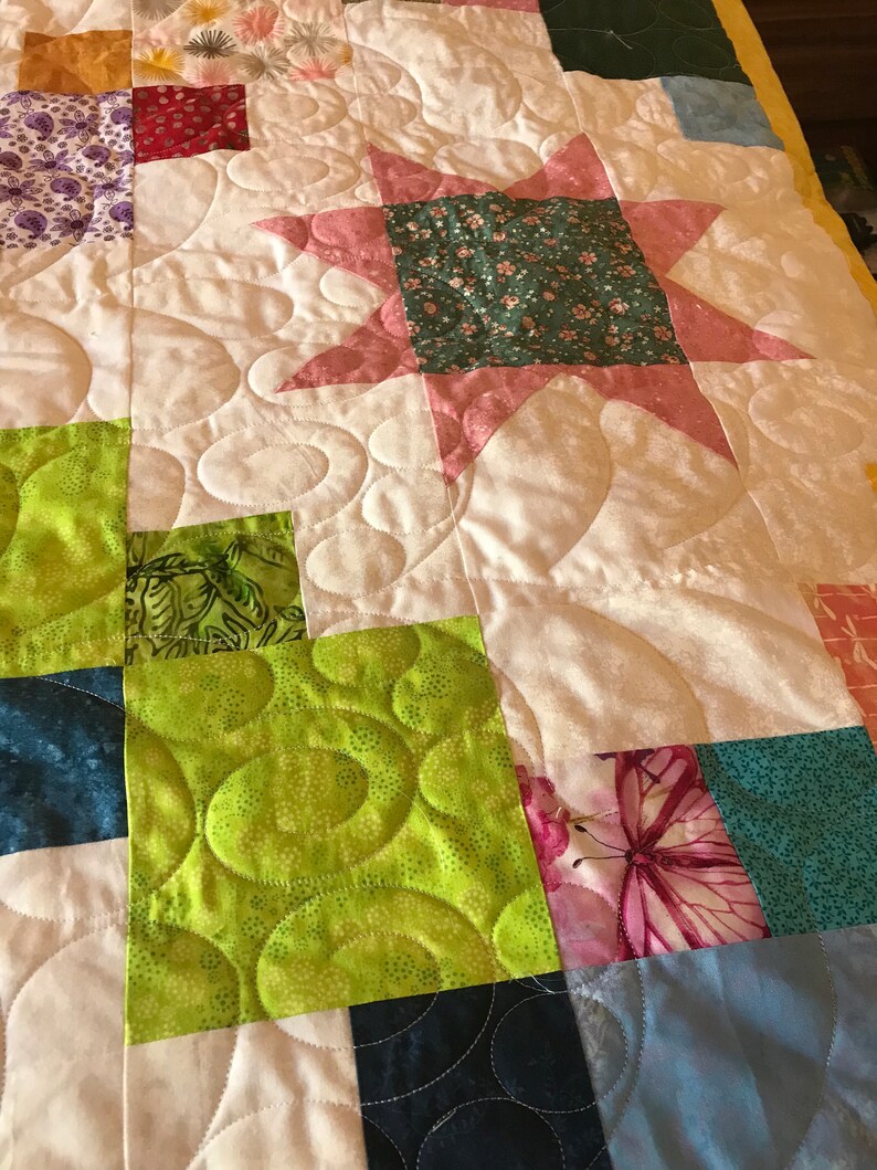 Cal King Scrappy Quilt With White Background/king Rainbow Etsy