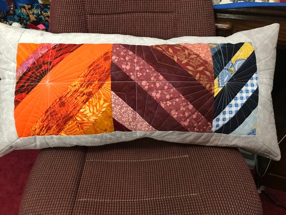 Rainbow String Quilted Pillow/Colorful Decor Pillow/13x28 in Pillow/Colorful Travel Pillow/String Quilted Pillow