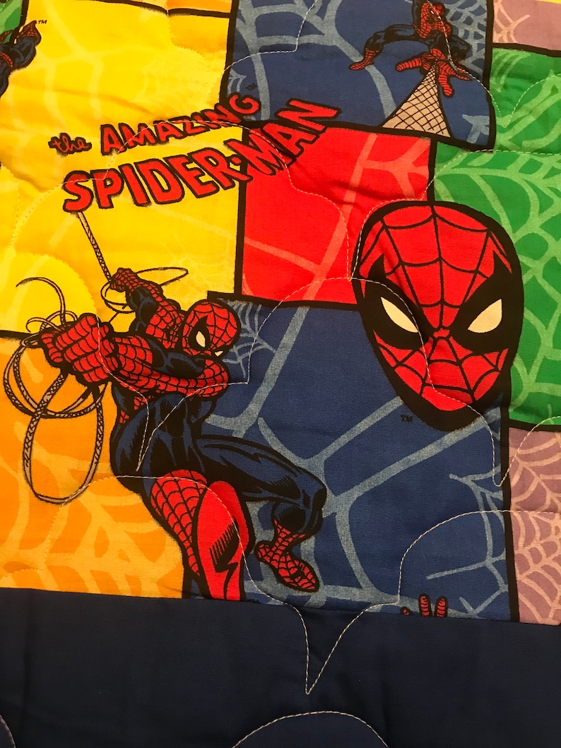 Spiderman Quilt Comic Strip Quiltskids Throw Quilt 53 X 75 Etsy
