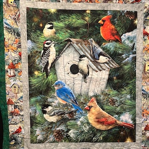 Colcha de Observador de Pássaros/Colcha de Colo/Colcha com Tema da Natureza e Diversas Variedades de Pássaros/Colcha Casinha de Pássaros/Colcha Pequena