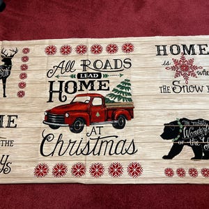 Christmas Panel Fabric With 5 Images With Sayings,Red Truck Fabric Panel,Holiday Lodge Christmas Fabric Panel,100% Quilter&#39;s Cotton