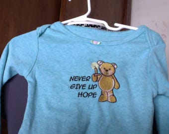 18 month Onesie/Blue Long Sleeve Bodysuit/Embroidered Bear With Saying/Sick Baby Gift/Hope Gift/Onesie for Sick Baby In Hospital or At Home