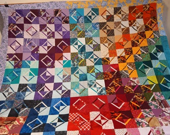 Cal King Color Wash Scrappy Quilt/King Rainbow Patchwork Quilt 99X99 inches Quilt/Bedding/Colorful Quilts/Color Wave Quilts