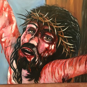 Original Oil Painting Of Jesus On The Cross, Religious Artwork,Oil Painting,Jesus Crown Of Thorns,Easter Oil Paintings, Religious Room Decor