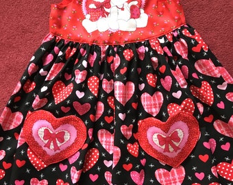 Young Girls Valentine Hearts Dress/Spring & Summer Dress/Size 8 Dress/Valentine Dresses size 2, 4, 6 and 8/Kitties and Heart Dress/Red Dress